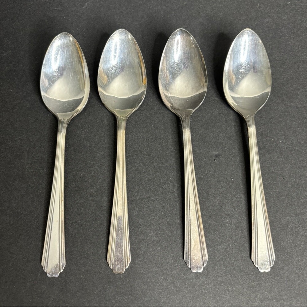 4 National Silver Co Lady Joan Teaspoons 6 1/8" Spoons Silverplate NSC